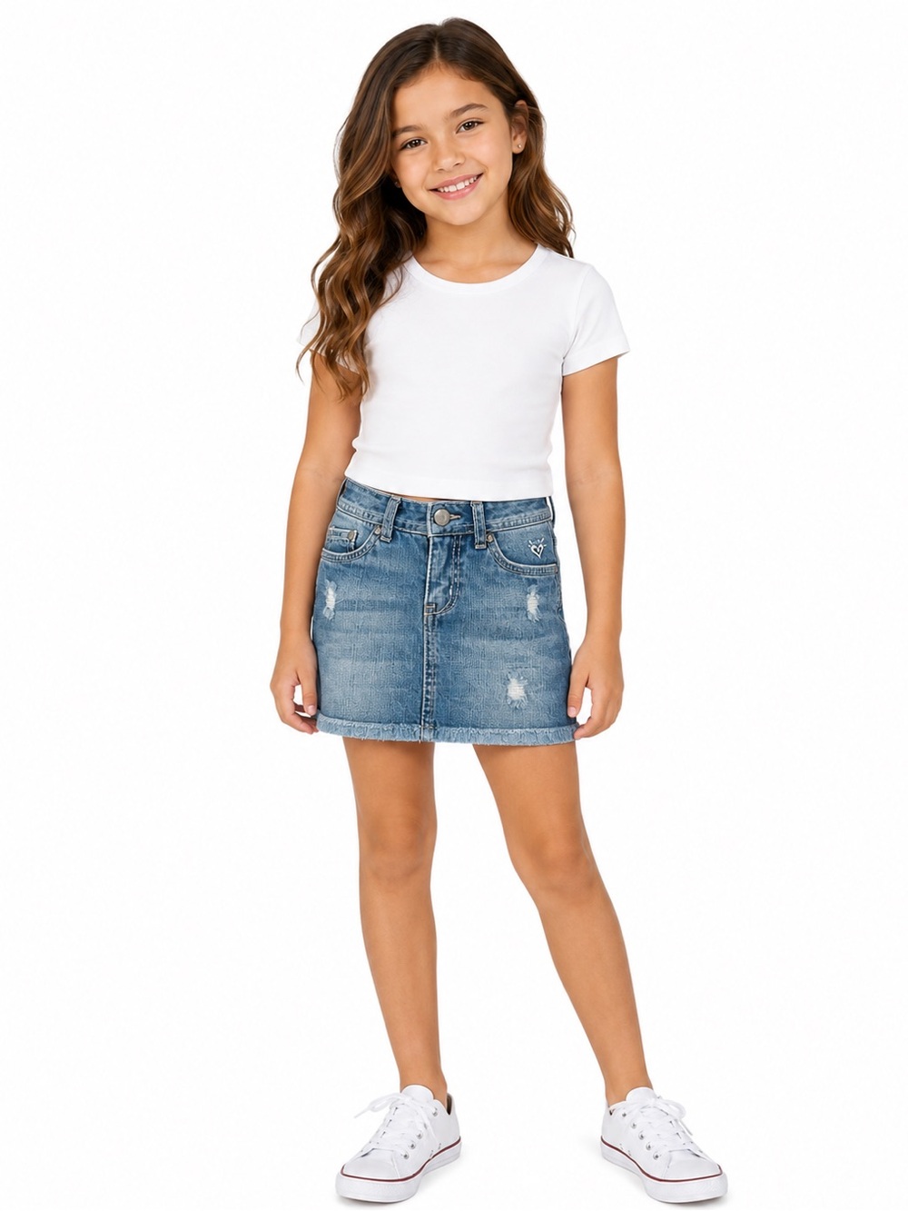 Justice Girls Distressed Denim Mini Skirt Size 6R | Denim Skorts